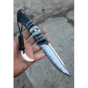 ІКЛО ВОВКА II ексклюзивний ніж ручної роботи майстра студії Павла Гончаренка, замовити купити в Україні (Сталь - К110 в багатошаровому ламінаті з нержавіючої сталі 95х18 через нікель). Photo 3